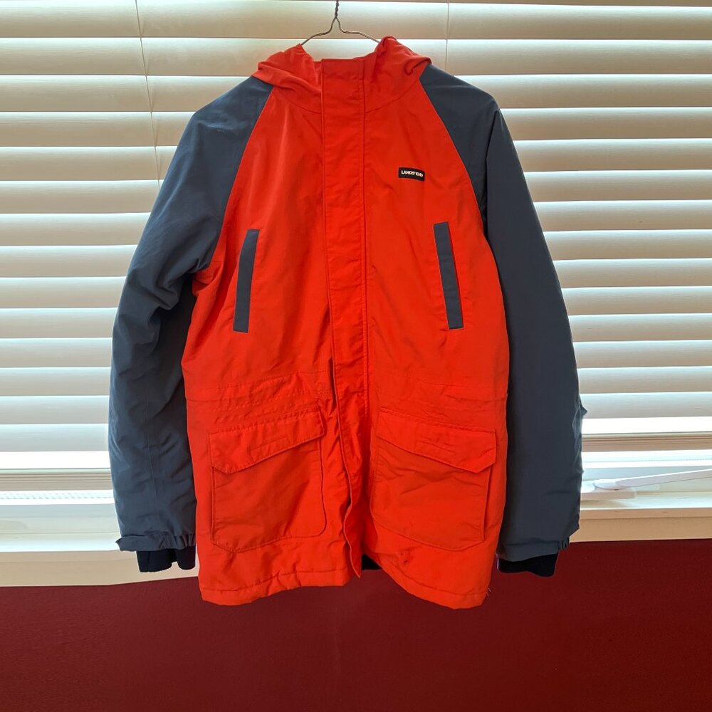 Boys Lands' End Winter Coat Squall Orange Blue Size L 14/16